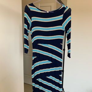 Anthropologie tight curvy stripe midi dress